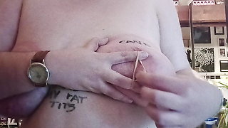 Rubber band fun on my nipples and clit