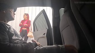 Risky handjob inside the car for student in public