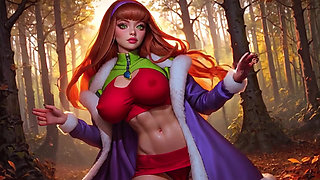 Perfect Body Redhead Daphne Blake From Scooby-Doo Dancing and Teasing With Red Sexy Panties and Pussy