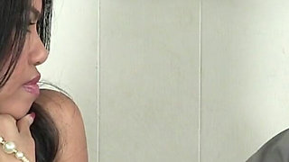 Lovely asian whore take thick white meat