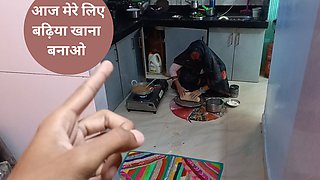 Indian Desi Wife & Chor with cooking By - Snapchat143