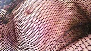 Busty curly brunette with big boobs fucks on couch