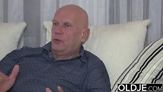Grandpa Makes Teen Babe Cum Hard with Intense Facial Cumshot