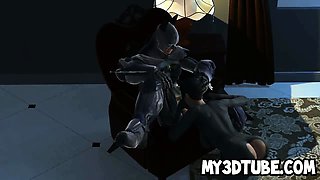 3D cartoon Catwoman sucks on Batman\'s rock hard cock
