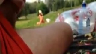 Flasher cums near girl in park