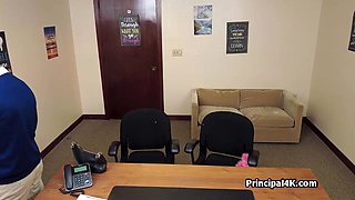 Oral loving coed shares principals dick with a slutty housewife