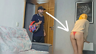 Amateur Wife in Panties Flashes Delivery Guy - Cheating Cuckold POV Fuck