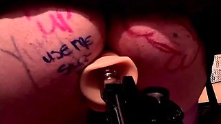 Domme spitroasts feminized sissy lollipop superslut with her strap-on faux-cock and a penetrating machine