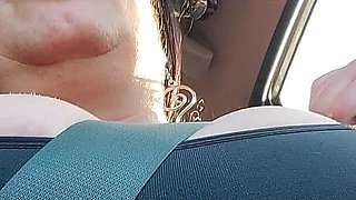 Traveling Stepmom, Solo Fans in Slow Motion, in the Car Big Tits