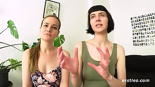 Hot German Lesbians Sally & Delfine Fuck Hard in a Room - Big Tits, Hairy Pussy