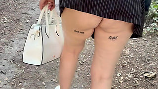Public Flashing with Micro Skirt Anal Plug and Slave Collar