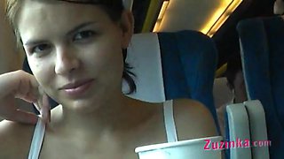 Zuzinka plays with dildo in a crowded train