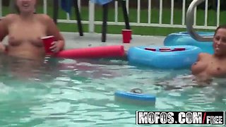 Whorish youngs (Bridgete Palmer, Sunni Mayweather) get fucked at the pool fest - mofos