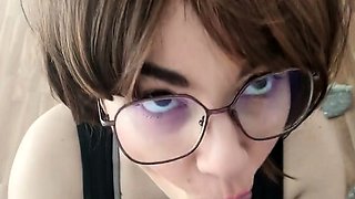 Big Cock Blowjob and Anal with Cum on Her Tongue