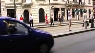 Blonde Amateur Takes Facial Outdoors In Public