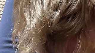 Cruel Headscissors in Blue Leggings on the Couch