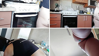 Sexy amateur wife prepares breakfast naked in the kitchen