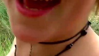 Couch fucking brunette Andrea Diangelis as sge drinks cum from the tap