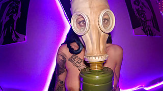 Gas mask breath control - fuck machine orgasm