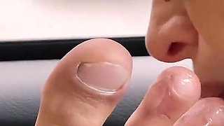 Story #12. Blonde MILF Licks the Driver's Feet and Sniffs Socks. Foot Fetish Car.