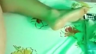 Beautiful latina fingers her ass, foot fetish and masturbates her shaved pussy