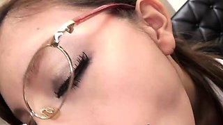 Office hotty gets a facial cumshot and massager joy -