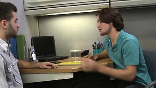 Struggling student rimmed in office