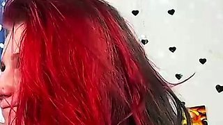 Amateur redhead fully nude on bed and masturbating