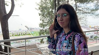 Picked up a hotty on the street, fucked and jizz on her glasses