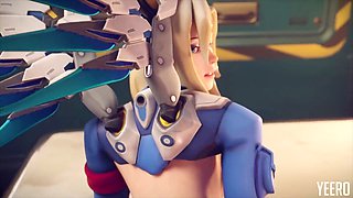 Mercy from Overwatch 2 gets bent over and fiercely fucked in her tight ass (With Sound)