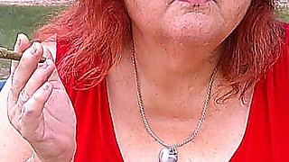 Nurse Vicki Smoking in the Park on a Bench All Dressed up