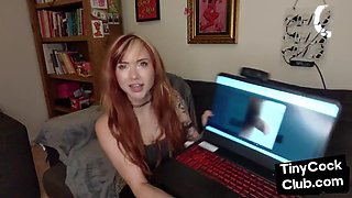 Inked ginger femdom ridiculing tiny cock