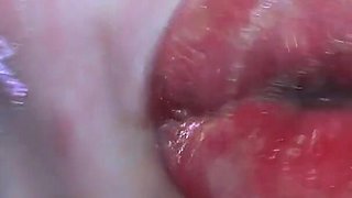 Glamour Girl Kiss with Sweet Shiny Juicy Lips