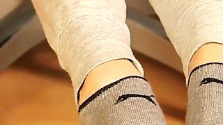 Dirty Grey Sneaker Socks in Pink Clogs - Casual Foot Tease