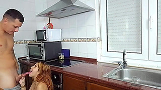 Do you want my pussy for dinner? Sex in the kitchen with a rich blowjob