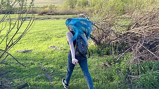 Sex in the Woods with Busty Classmate. Young Russian Student Takes Creampie in Pussy