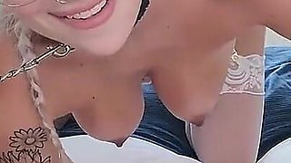 Leashed Kitty Dmarie Gets Glasses Cummed on After Deep Fuck