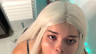 The Witch of Pleasure: she swallows and masturbates the big cock with a look of seduction