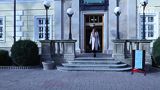 Public High Heels Walking, Worn Pantyhose and Foot Play