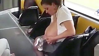 Giant tits milking on the bus