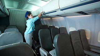 Solo stewardess Thea Lun uses the opportunity to masturbate