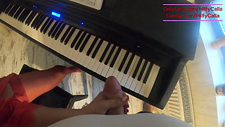 Piano Lesson Seduction - Red Lingerie, Deep Pleasure & Messy Mouth Finish