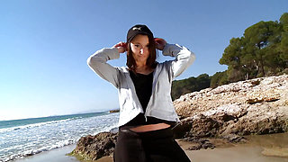 Melyne Leona a MILF gets her pussy stuffed on the beach