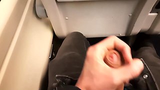 Horny dude was masturbating on the train with a help of some girl POV