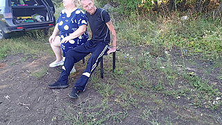 Stepmom in a Park Jerks off My Dick Until I Cum