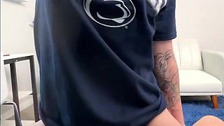 Red-haired student gets fucked by a dude in her room in her mouth and pussy