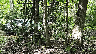 She's Caught Pussy Rubbing in the Woods Squirting on Her Car Hood