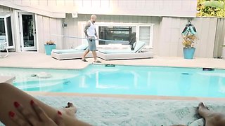Drilling beautiful Asian pussy by the pool