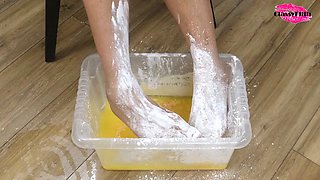 Classy Filth makes a serving of custard with her feet!