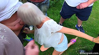 GILF Slut Wants to Be the Centre of Attention so We Surround Her with Dirty Dogging Dicks